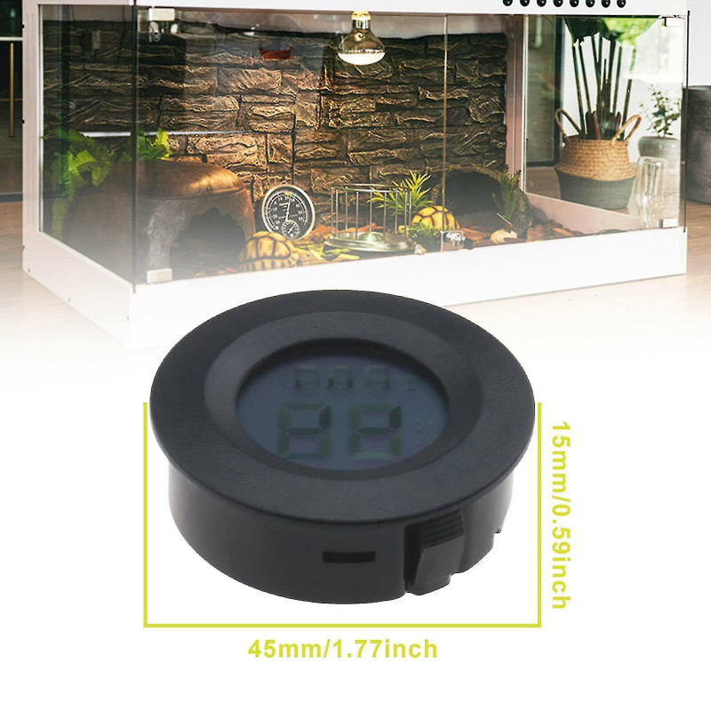 Round Lcd Digital Thermometer Hygrometer For Reptile Breeding Tank(black)(4pcs)