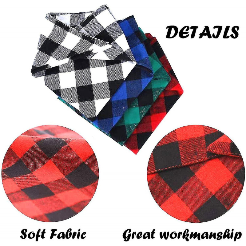 4pcs Plaid Dog Bandanas, triangle écharpe réversible pour animaux de compagnie pour garçon et fille