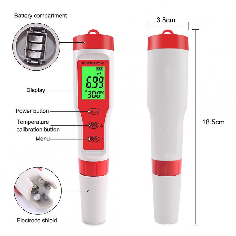 4 in 1 Multifunction PH Digital Water Tester Meter, Temp Monitor for Household Industry Hydrotherapy Hydroponics [...]