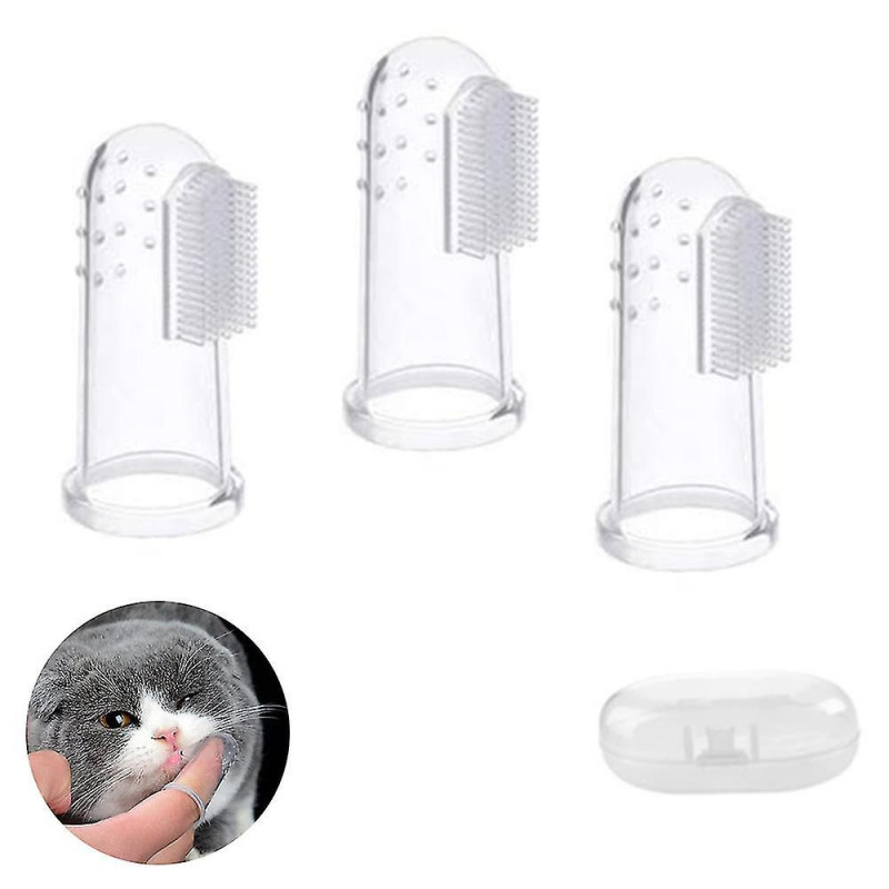 Pet Transparent Milky White Finger Toothbrush Compatible With Dogs And Cats