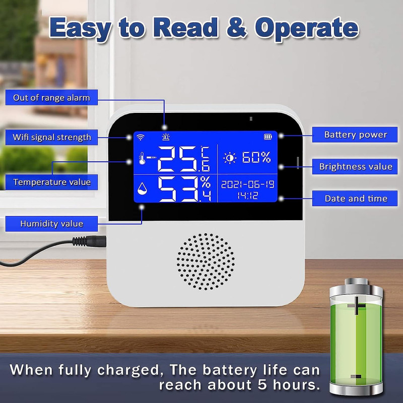 LINJOU WiFi Temperature Humidity Monitor, 1pcs