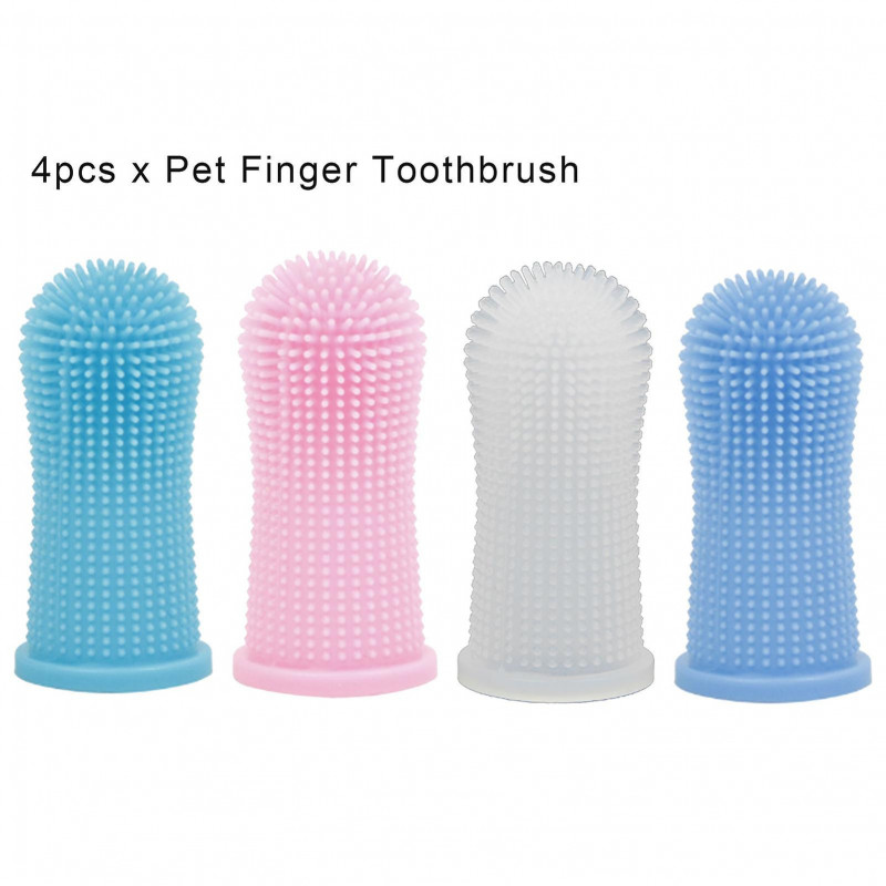 4pcs Soft Silicone Home Wear Resistant Dog Cat Pet Finger Toothbrush Dental Care