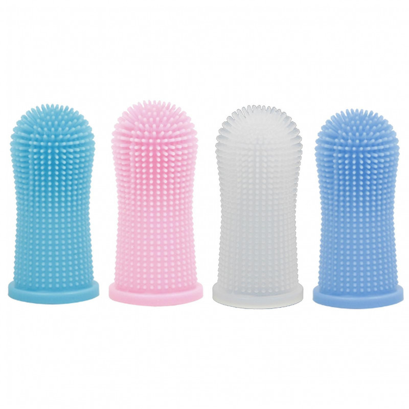 4pcs Soft Silicone Home Wear Resistant Dog Cat Pet Finger Toothbrush Dental Care