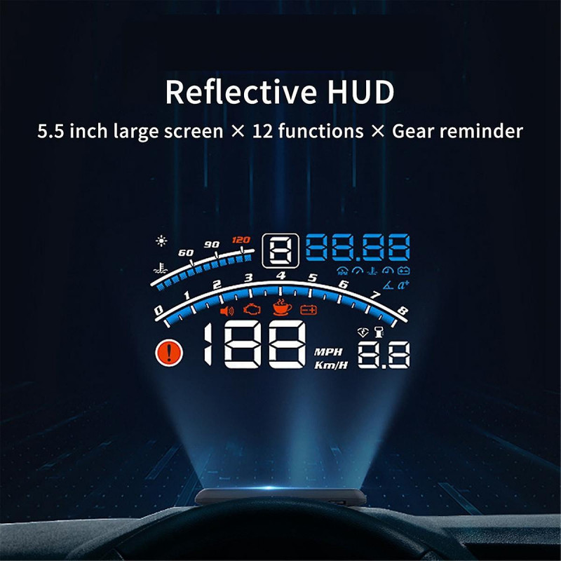 Voiture Plat Moniteur Obdii Euobd 5.5 pouces Pare-brise Projecteur Hud Affichage Changement De Température De L’eau Remi