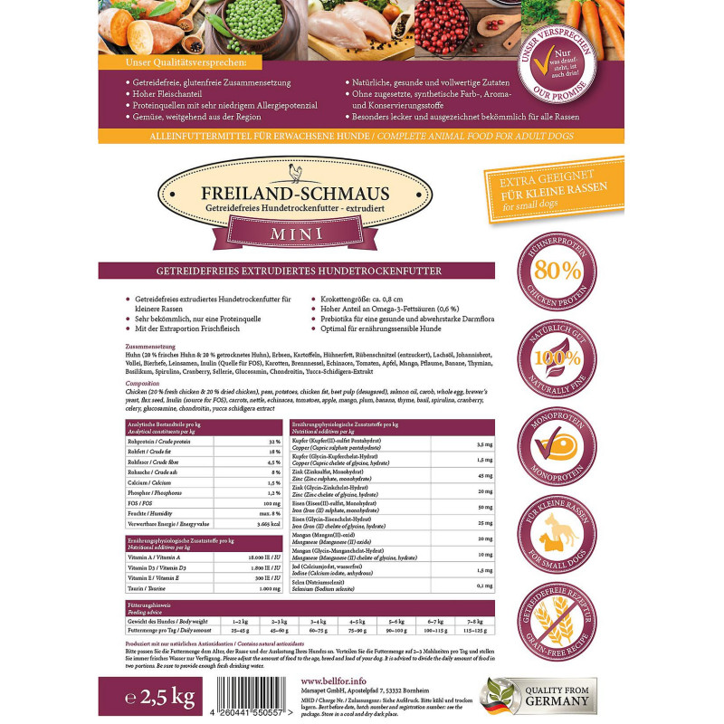 Bellfor kleines Paket Freiland-Schmaus Mini für kleine Hunderassen mit Huhn
