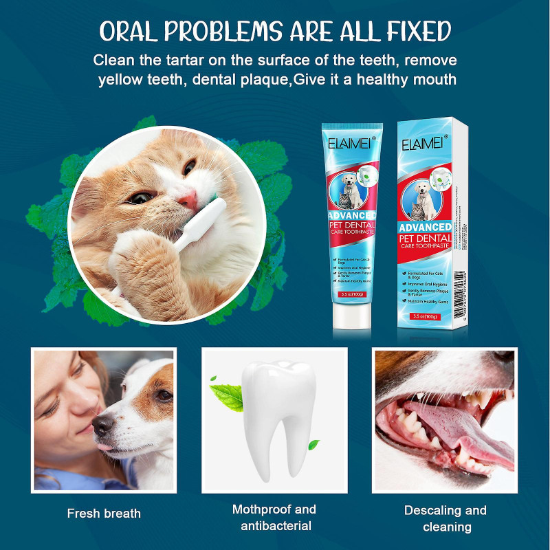 Elaimei Mint Pet Toothpaste for Fresh Breath & Oral Health - Tartar Cleaning Formula