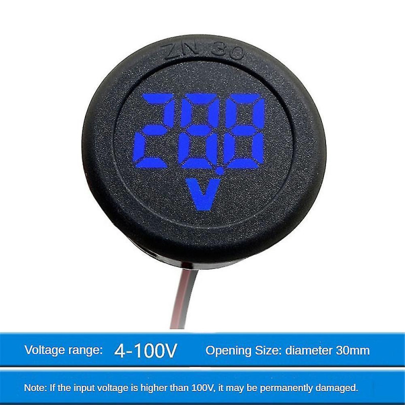 Voltmètre de voiture DC 4-100V LED Affichage numérique Rond Deux Fil panneau Voltage Mètre KR