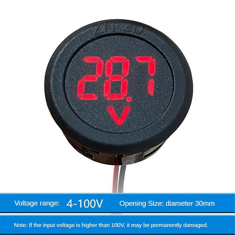 Voltmètre de voiture DC 4-100V LED Affichage numérique Rond Deux Fil panneau Voltage Mètre
