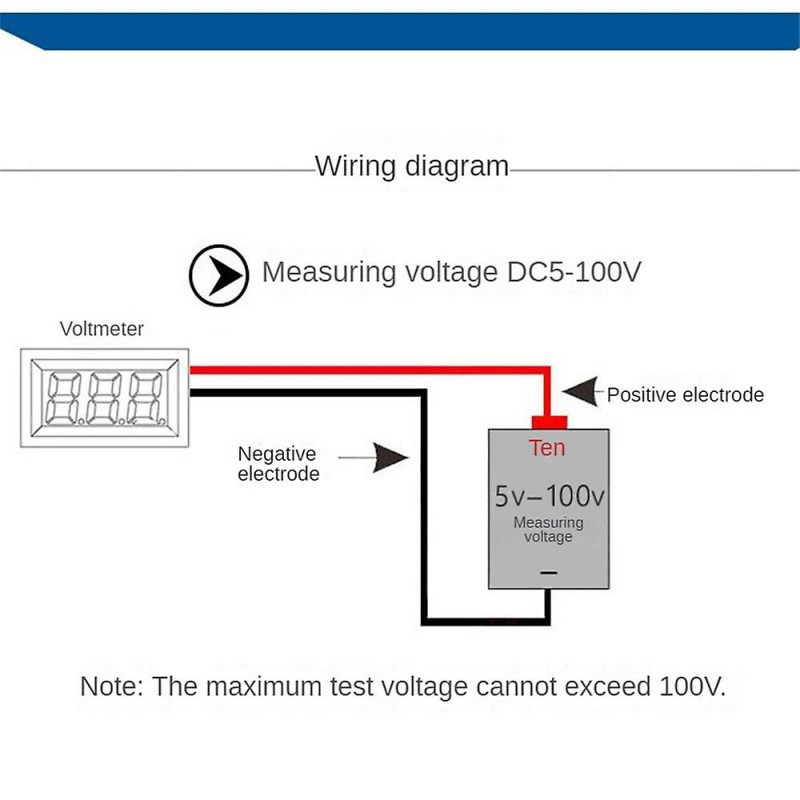 Voltmètre de voiture DC 4-100V LED Affichage numérique Rond Deux Fil panneau Voltage Mètre