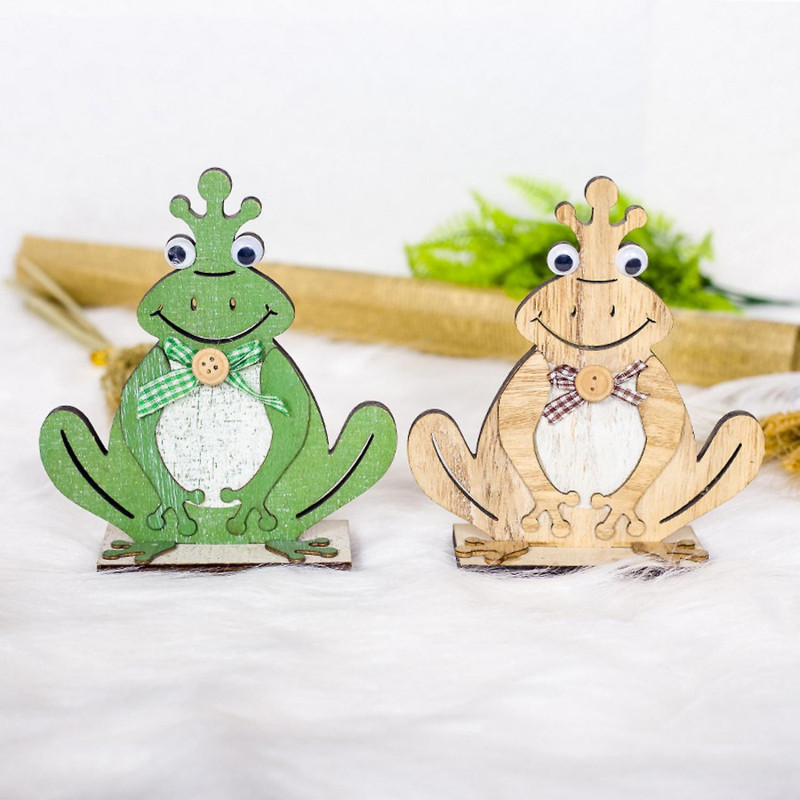 Easter Frog Decoration Wooden Frog Ornament Tabletop Decoration Craft Ornament on Your Desk, Bedside, Easter Gift