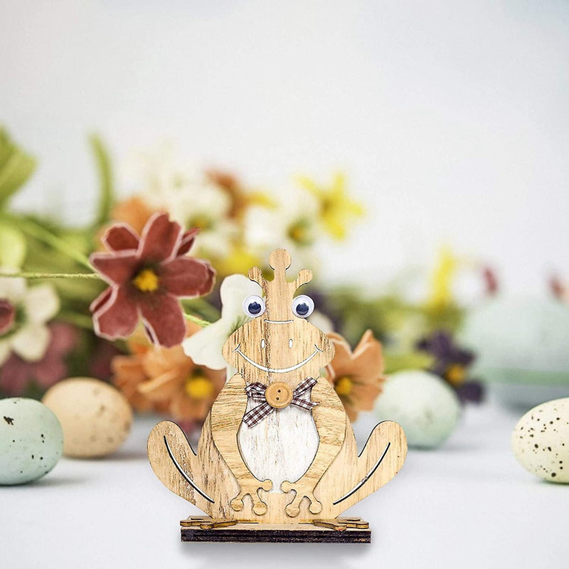Easter Frog Decoration Wooden Frog Ornament Tabletop Decoration Craft Ornament on Your Desk, Bedside, Easter Gift