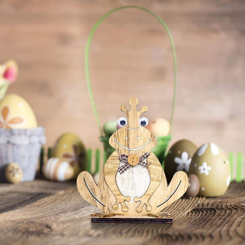 Easter Frog Decoration Wooden Frog Ornament Tabletop Decoration Craft Ornament on Your Desk, Bedside, Easter Gift