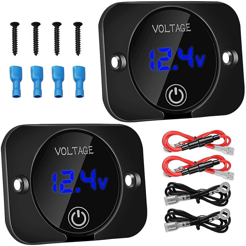 2 Pack LED Digital Voltmeter with Contact Switch,DC 12V 24V Car Voltmeter LED Digital Display Water