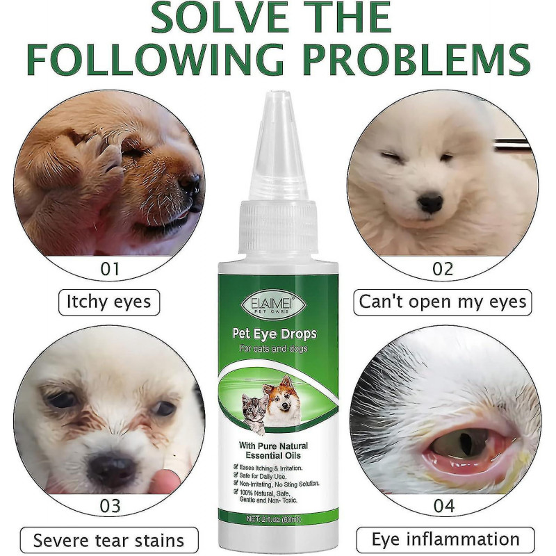 Gouttes ophtalmiques pour animaux de compagnie Lubrifiant nettoyant pour les yeux, enlever les marques de larmes [...]