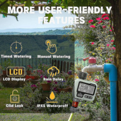 Minuterie d’arrosage minuterie d’irrigation Ipx5 Arroseur automatique manuel étanche avec grand écran LCD [...]