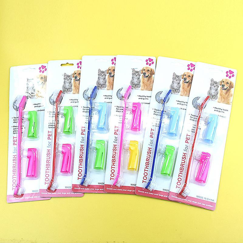 Pet Toothbrush Three-piece Toothbrush Dog Finger Brush Cat Finger Cover