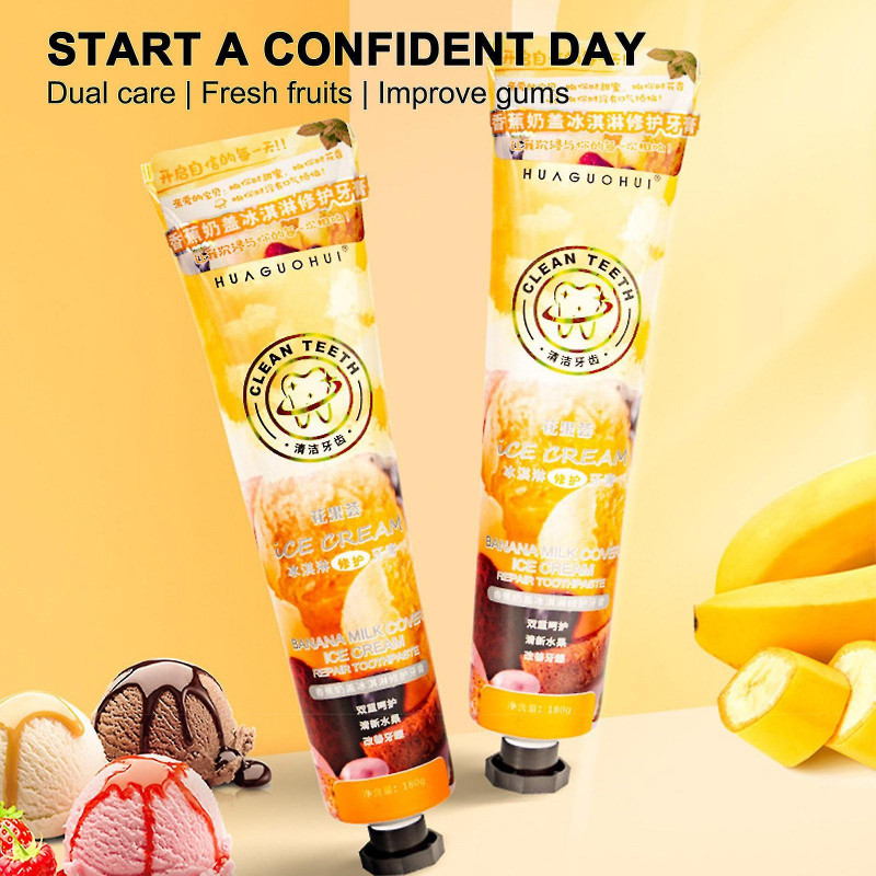 Banana Milk Cap Ice Cream Toothpaste For Gingival Care And Fresh Breath 180g Brightening Toothpaste