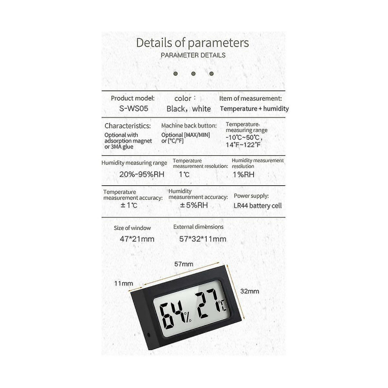 4pcs Vehicle Reptile Thermometer S-ws05 Mini Electronic -hygrometer For Fish Tank / White