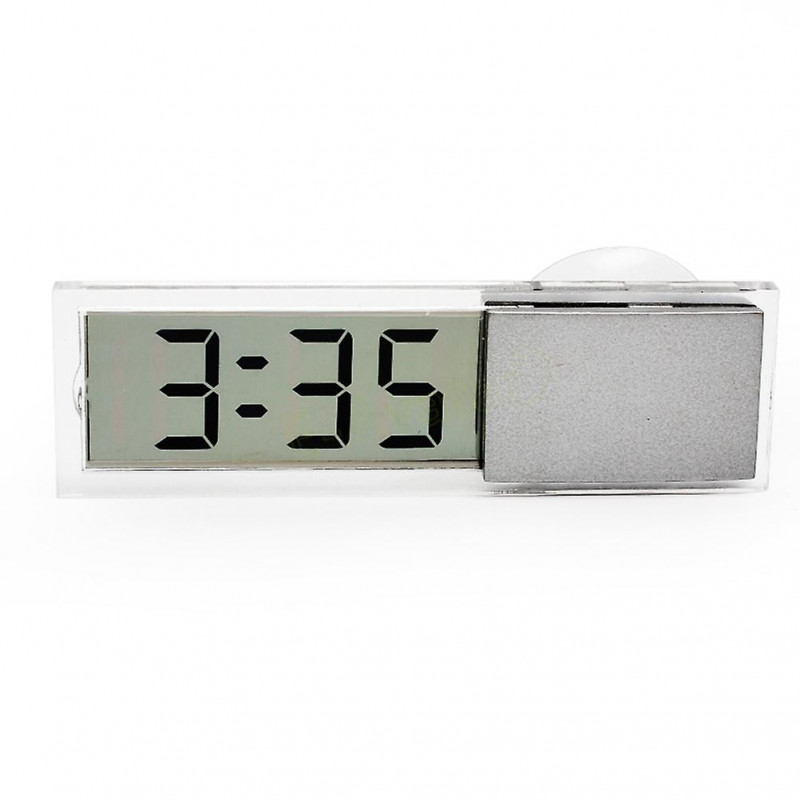 Car Electronic Digital Clock with Transparent LCD Display Suction Cup (Silver)