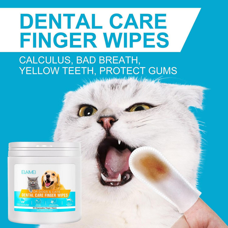 50Pcs/Box Pet Finger Wipes Non-irritating Gentle Cotton Pet Cat Dog Dental Care Finger Wipes Daily