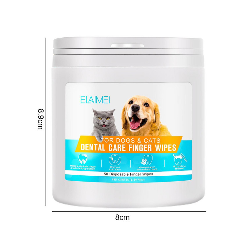 50Pcs/Box Pet Finger Wipes Non-irritating Gentle Cotton Pet Cat Dog Dental Care Finger Wipes Daily