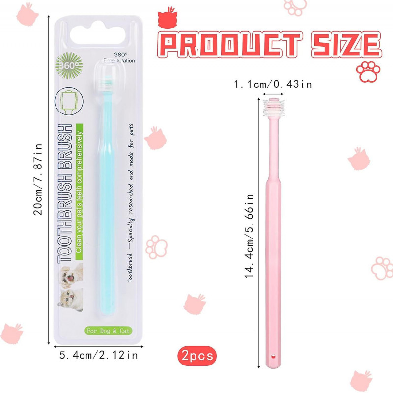 2 Pack Small Dog & Cat Toothbrush,360 Degree Soft Silicone Pet Toothbrush Care Dog Oral Hygiene