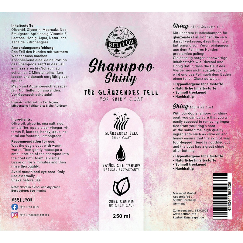 Bellfor Shiny Dog Shampoo pour pelage brillant pour chiens