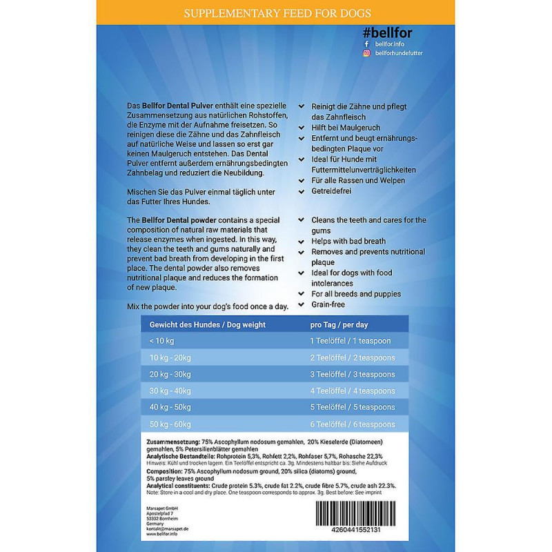 Bellfor groß Dental Pulver für Hunde