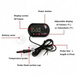Aquarium Digital Thermometer Fish Tank Electronic Thermometer With Suction Cup