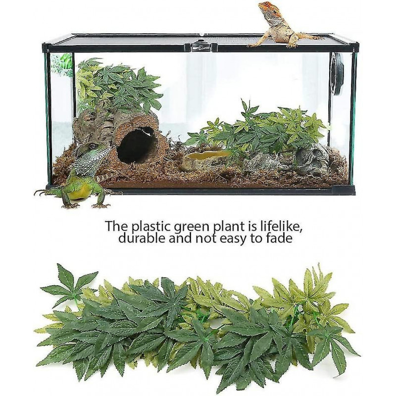 Fake Leaves Plastic Green Grass With Suction Cup For Aquarium Reptile Terrarium Habit Box (50 Cm/19.69 Inches)