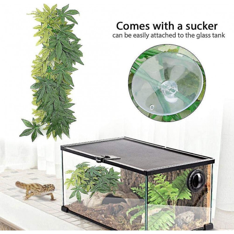 Fake Leaves Plastic Green Grass With Suction Cup For Aquarium Reptile Terrarium Habit Box (50 Cm/19.69 Inches)