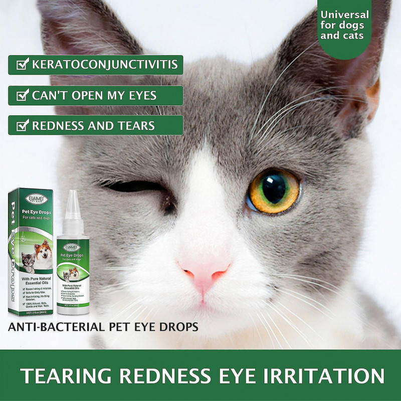 1 Bouteille 60ml Pet Eye Drops Dog Cat Tearing Stain Removal Dirt Stain Remover Anti-inflammatory Eye Care Cleaner