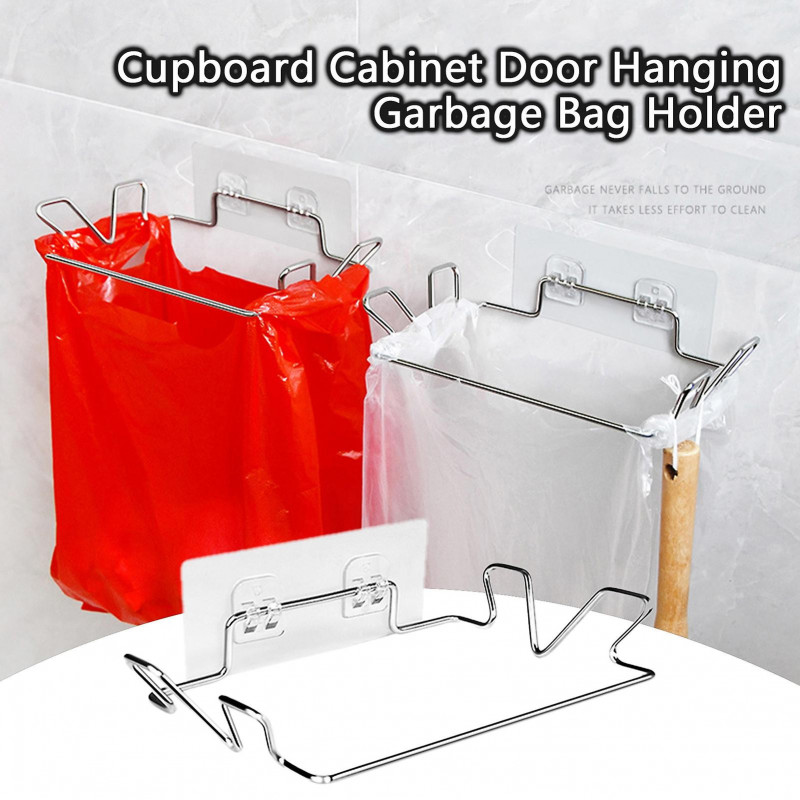 1 Set Trash Bag Holder Punch-free Wall-mounted Stainless Steel Cupboard Cabinet Door Hanging Garbage Bag Holder [...]
