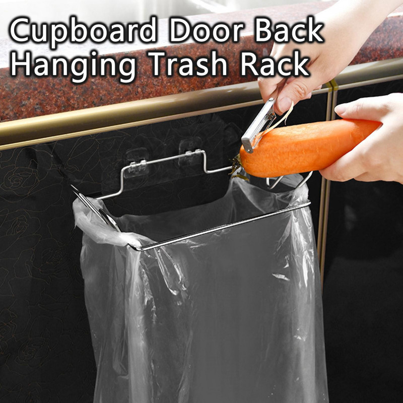 1 Set Trash Bag Holder Punch-free Wall-mounted Stainless Steel Cupboard Cabinet Door Hanging Garbage Bag Holder [...]