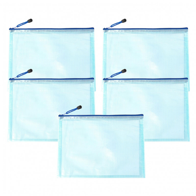 Qinhai 5pcs/set File Bag Zipper Closure Waterproof Pvc Multipurpose Tear Resistant Document Pouch Household Supplies
