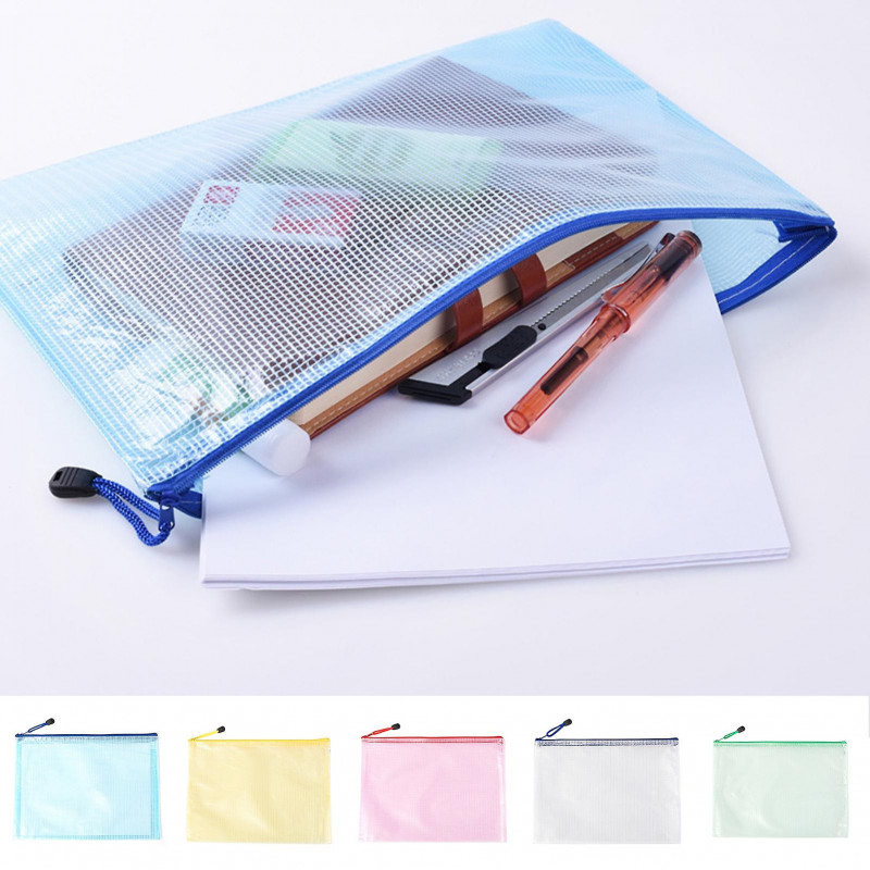 Qinhai 5pcs/set File Bag Zipper Closure Waterproof Pvc Multipurpose Tear Resistant Document Pouch Household Supplies