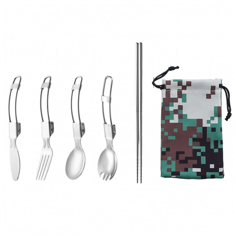 QingHai 1 Set Camping Tableware Easy to Carry Stainless Steel Outdoor Picnic Portable Folding Cutlery with Storage [...]