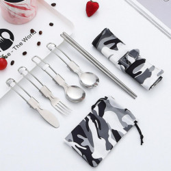 QingHai 1 Set Camping Tableware Easy to Carry Stainless Steel Outdoor Picnic Portable Folding Cutlery with Storage [...]