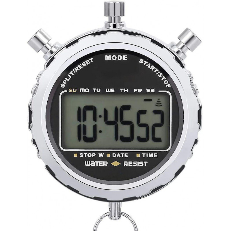 Chronomètre numérique, grand écran LCD portable Alarme quotidienne étanche 1/100 secondes Précision Hao