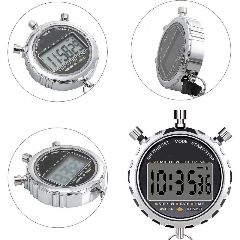 Chronomètre numérique, grand écran LCD portable Alarme quotidienne étanche 1/100 secondes Précision Hao