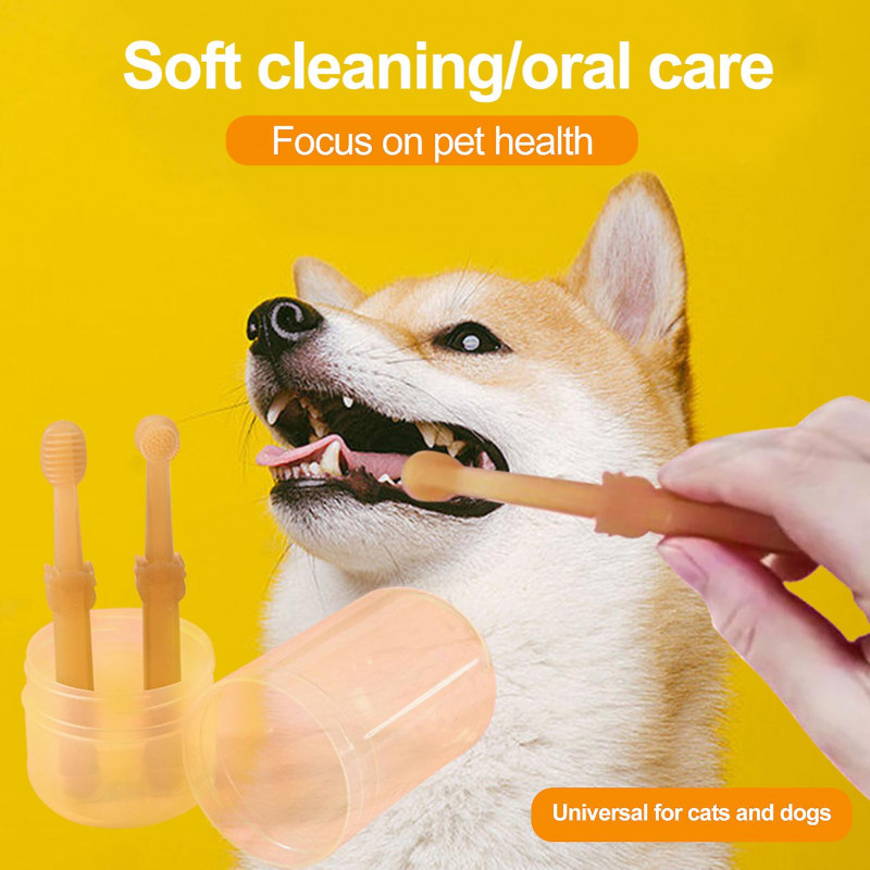 1 Set Pet Toothbrush Cats Dogs Teeth Cleaning Brush Soft Silicone Toothbrush with Storage Box