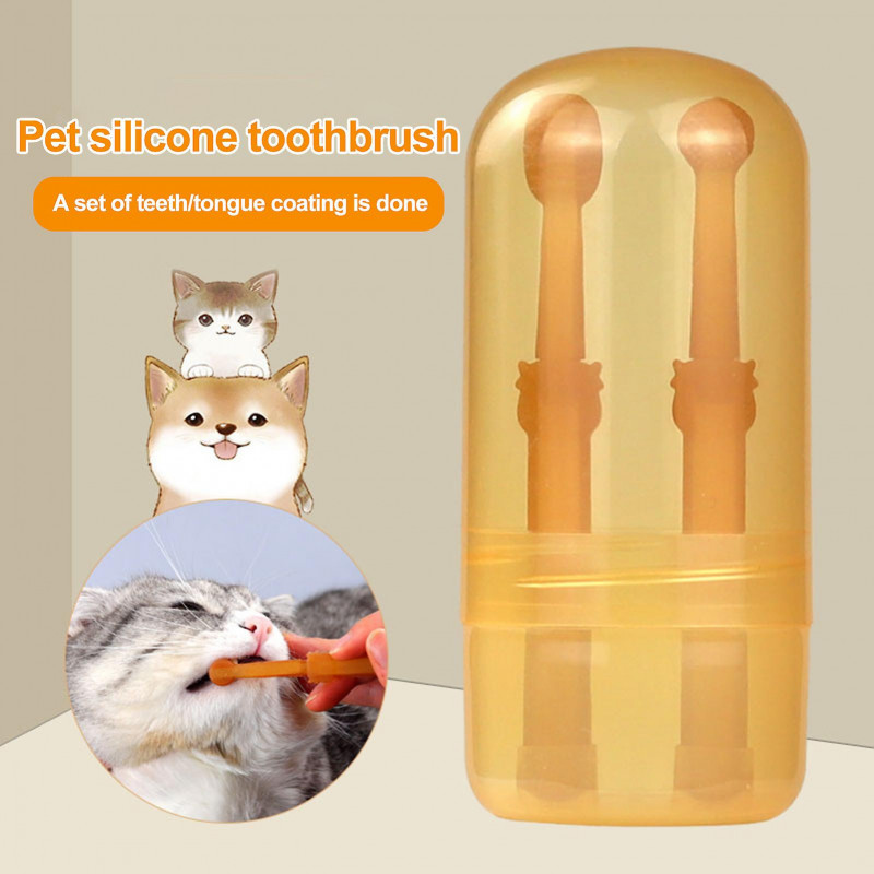 1 Set Pet Toothbrush Cats Dogs Teeth Cleaning Brush Soft Silicone Toothbrush with Storage Box