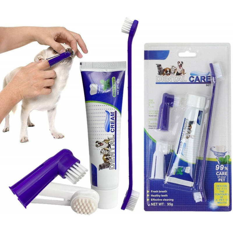 Dog Toothbrushes And Toothpaste, Fresh Breath Oral Hygiene Kit For Pets, Dog Toothpaste, Dental Care Kit For Puppies