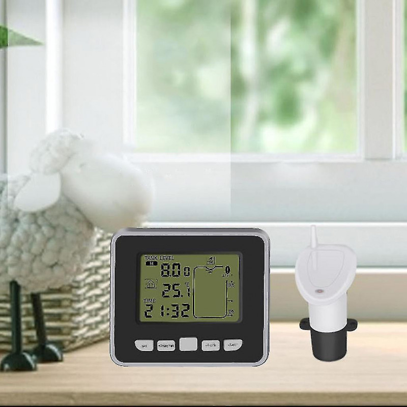 Ultrasonic Wireless Water For Tank Liquid Depth Level Meter Sensor For W/ Temperature Display Low Battery Liquid Depth I