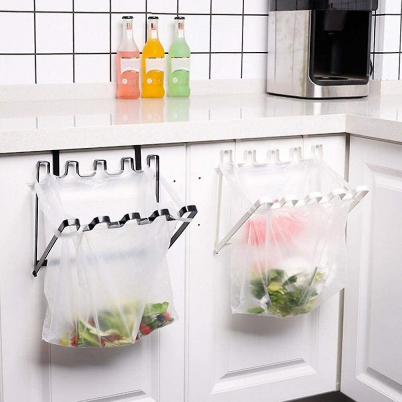 Kitchen Garbage Gadgets Cabinet Plastic Bag Holder Hanging Trash Rubbish Bag Trash Rack Garbage Bag Holder (black)(1pc)