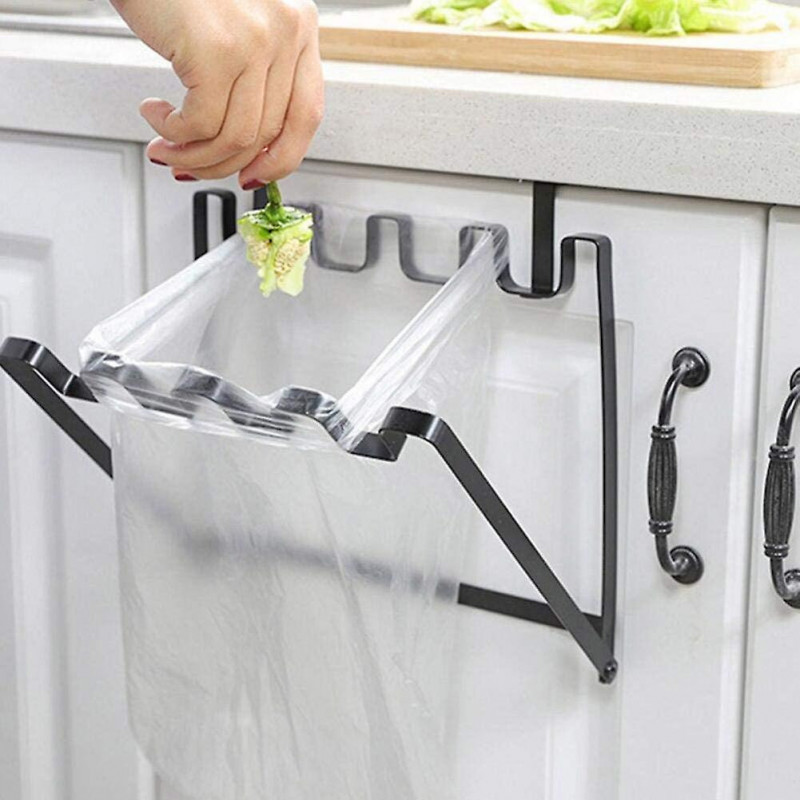 Kitchen Garbage Gadgets Cabinet Plastic Bag Holder Hanging Trash Rubbish Bag Trash Rack Garbage Bag Holder (black)(1pc)