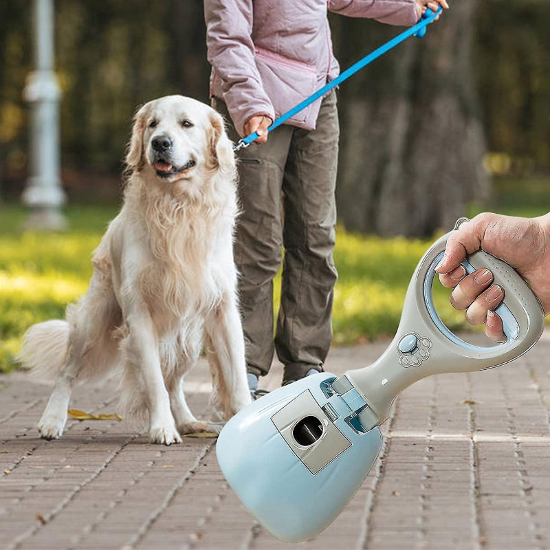 Portable Dog Poop Scooper With Bag Dispenser, Easy Scoop, Walk Outdoors For Small Medium Dogs Blue