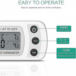 Fridge Thermometer, Ipx3 Waterproof Digital Thermometer For Mini Fridge And Freezer With Hook, Lcd D