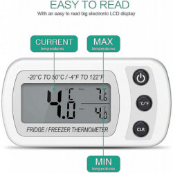 Fridge Thermometer, Ipx3 Waterproof Digital Thermometer For Mini Fridge And Freezer With Hook, Lcd D