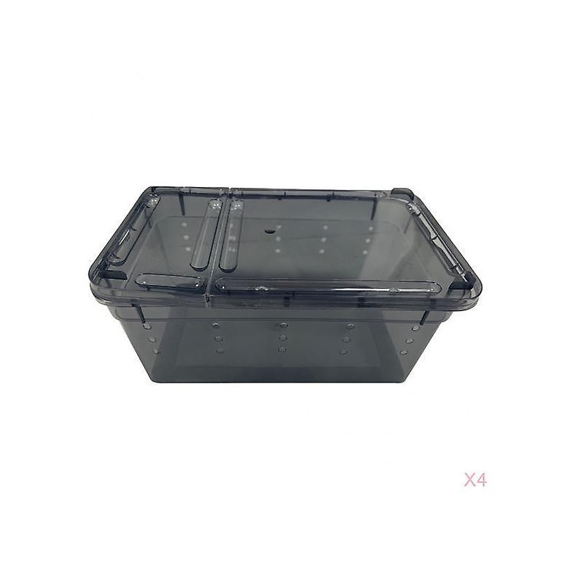4x Plastic Reptile Breeding Box Spider Feeding Hatching Tank Black